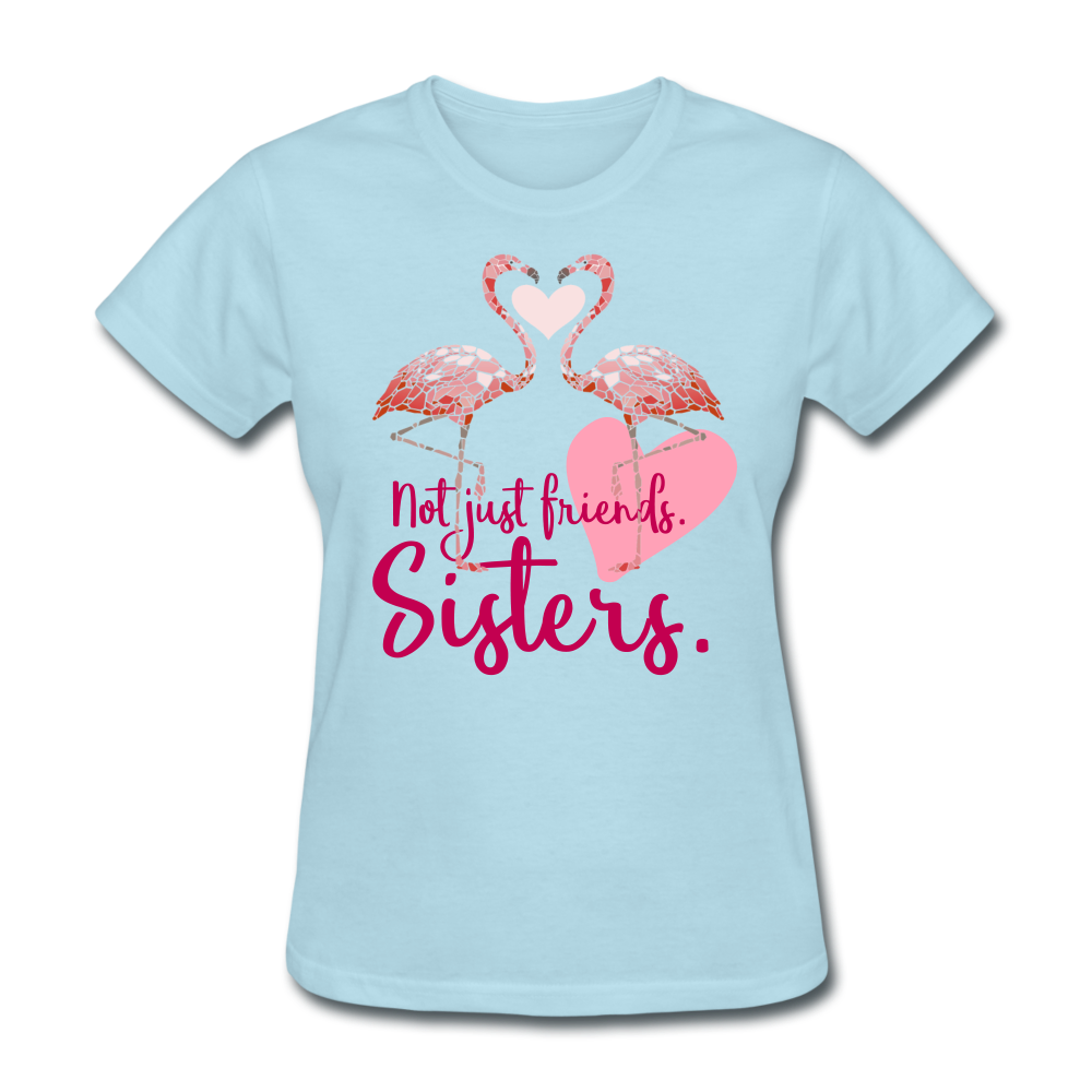 Not Just Friends. Sisters. Flamingo T-Shirt - powder blue