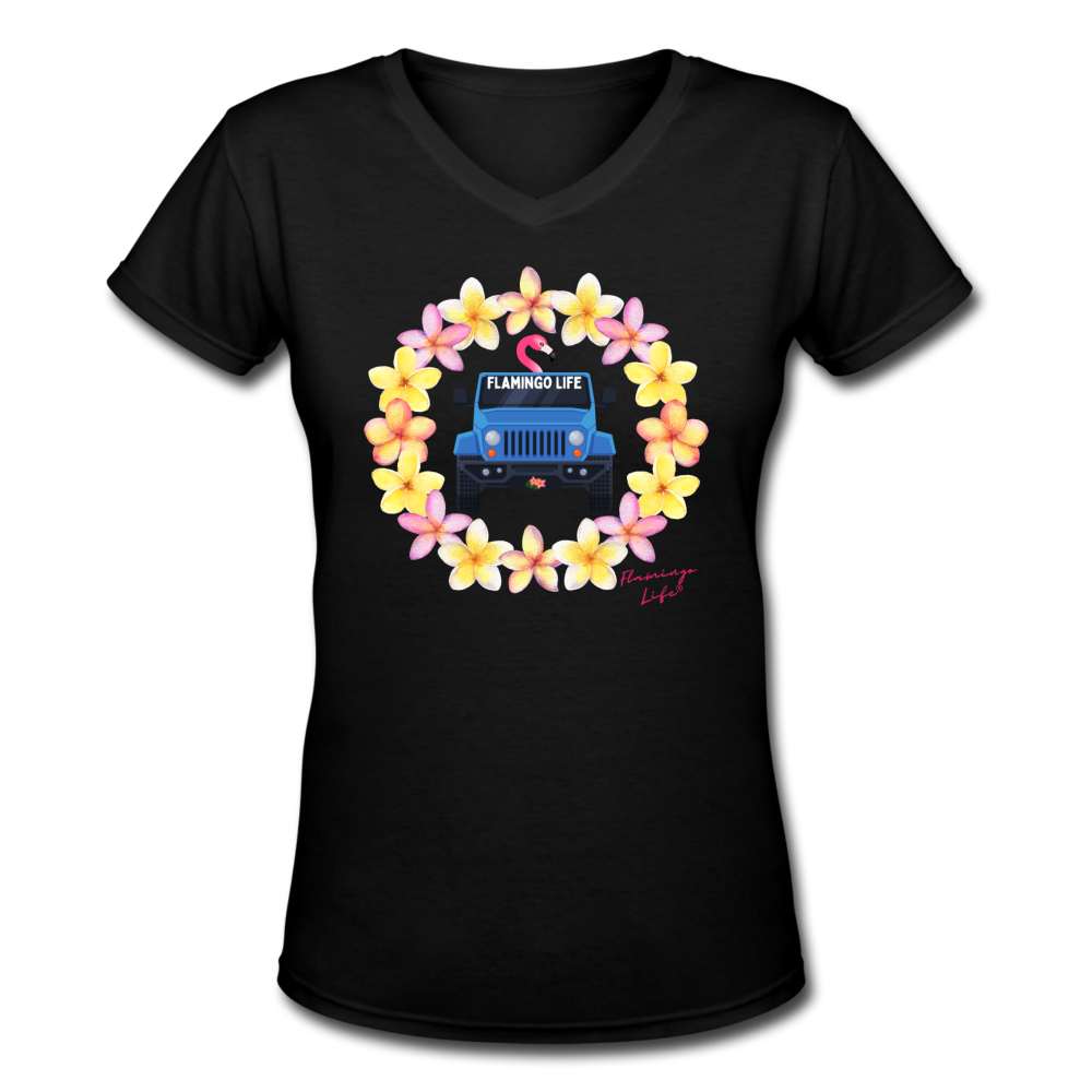 Flamingo Life® Jeep Women's V-Neck T-Shirt - black