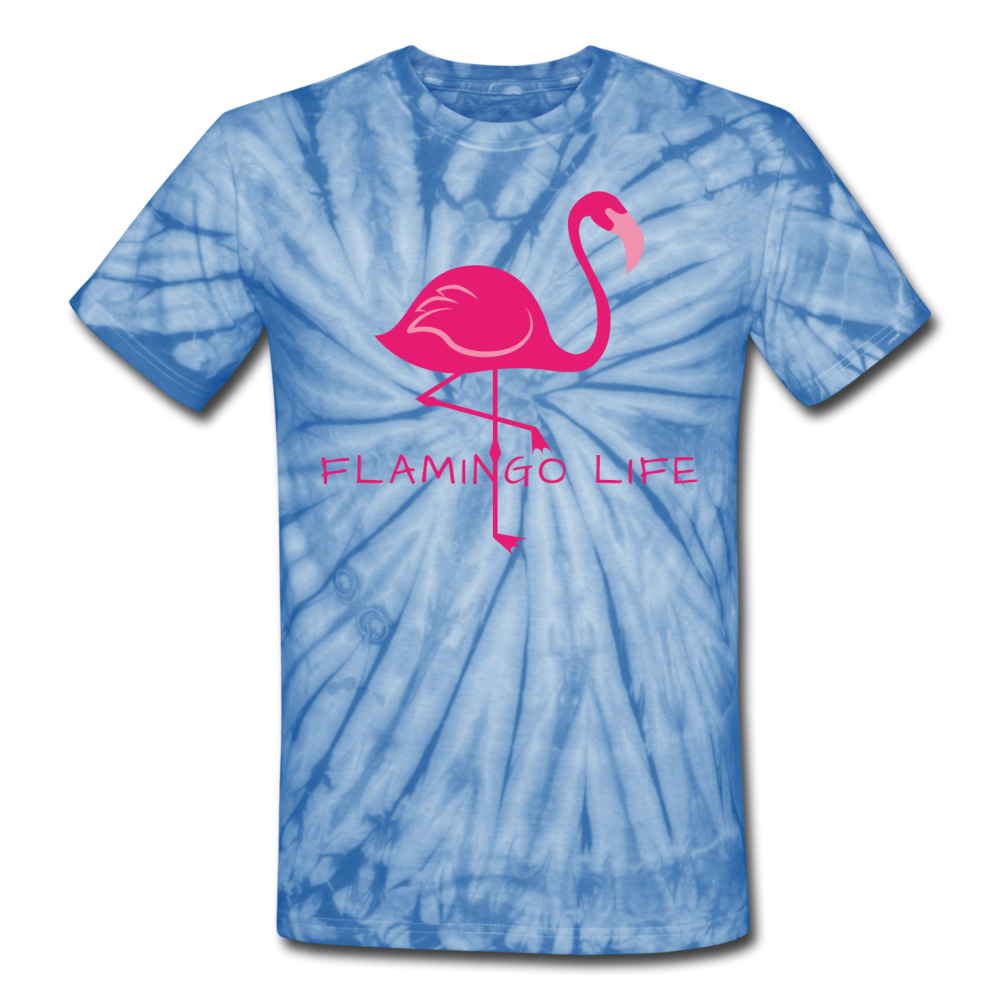 Flamingo Life® Unisex Tie Dye T-Shirt - spider baby blue