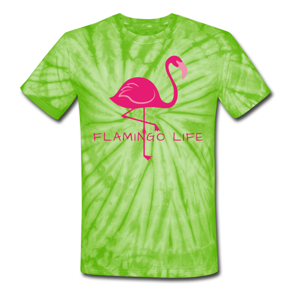 Flamingo Life® Unisex Tie Dye T-Shirt - spider lime green