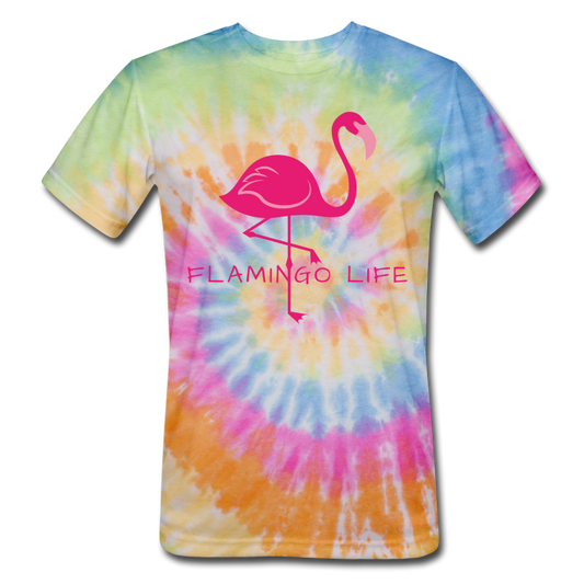 Flamingo Life® Unisex Tie Dye T-Shirt - rainbow