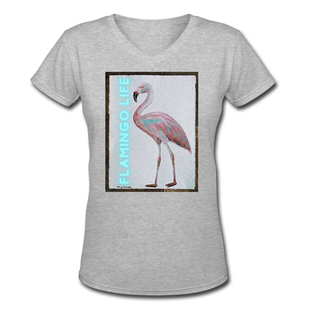 Flamingo Life® Wyland© Designed Womens V-Neck T-Shirt - gray