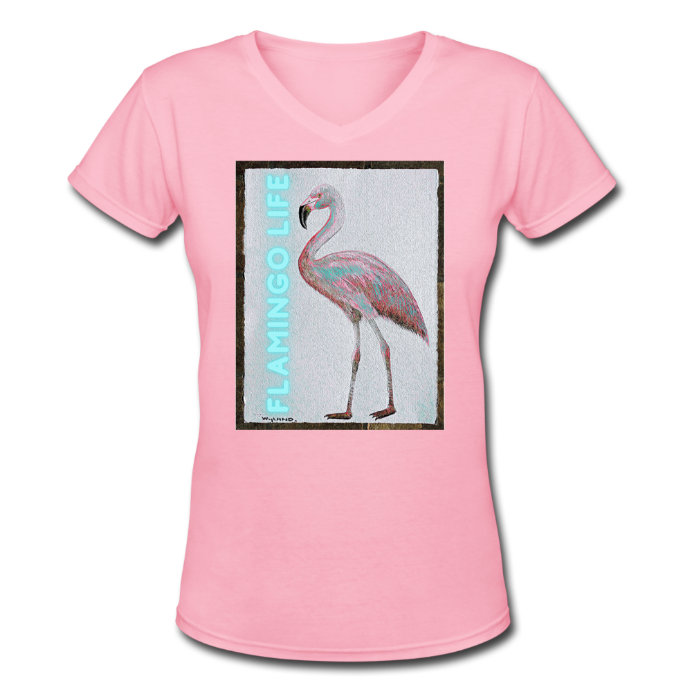 Flamingo Life® Wyland© Designed Womens V-Neck T-Shirt - pink