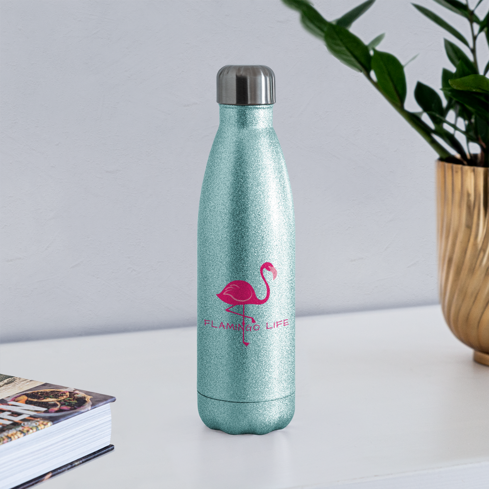 Flamingo Life® Insulated Stainless Steel Water Bottle - turquoise glitter