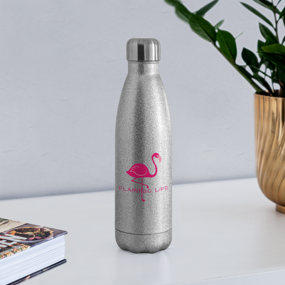 Flamingo Life® Insulated Stainless Steel Water Bottle - silver glitter