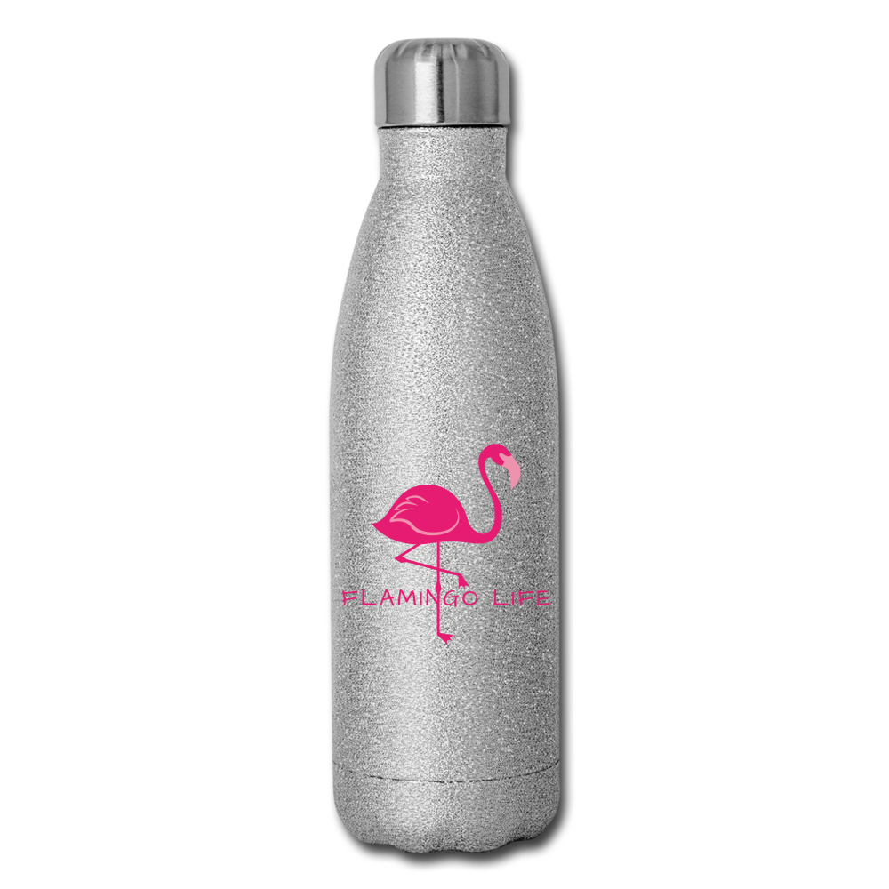 Flamingo Life® Insulated Stainless Steel Water Bottle - silver glitter