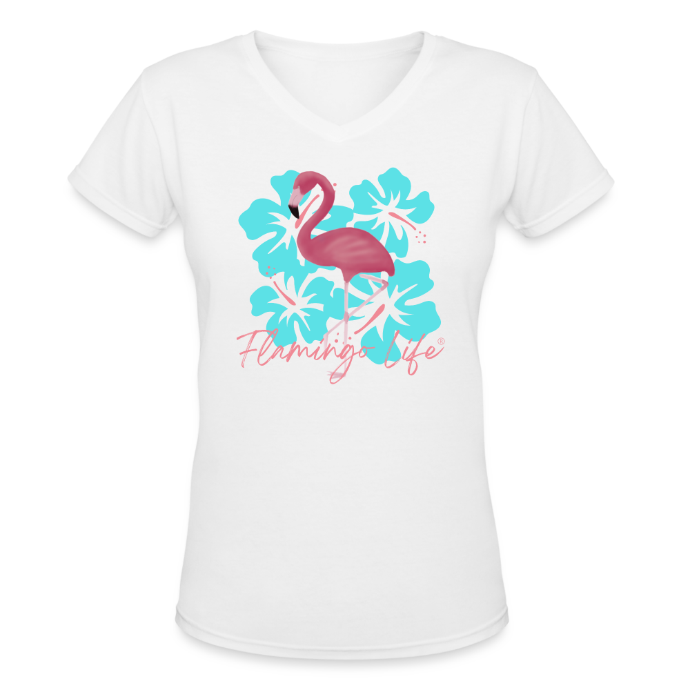 Flamingo Life® Women's V-Neck T-Shirt - white