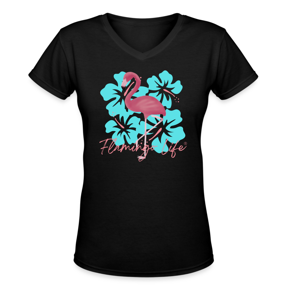Flamingo Life® Women's V-Neck T-Shirt - black