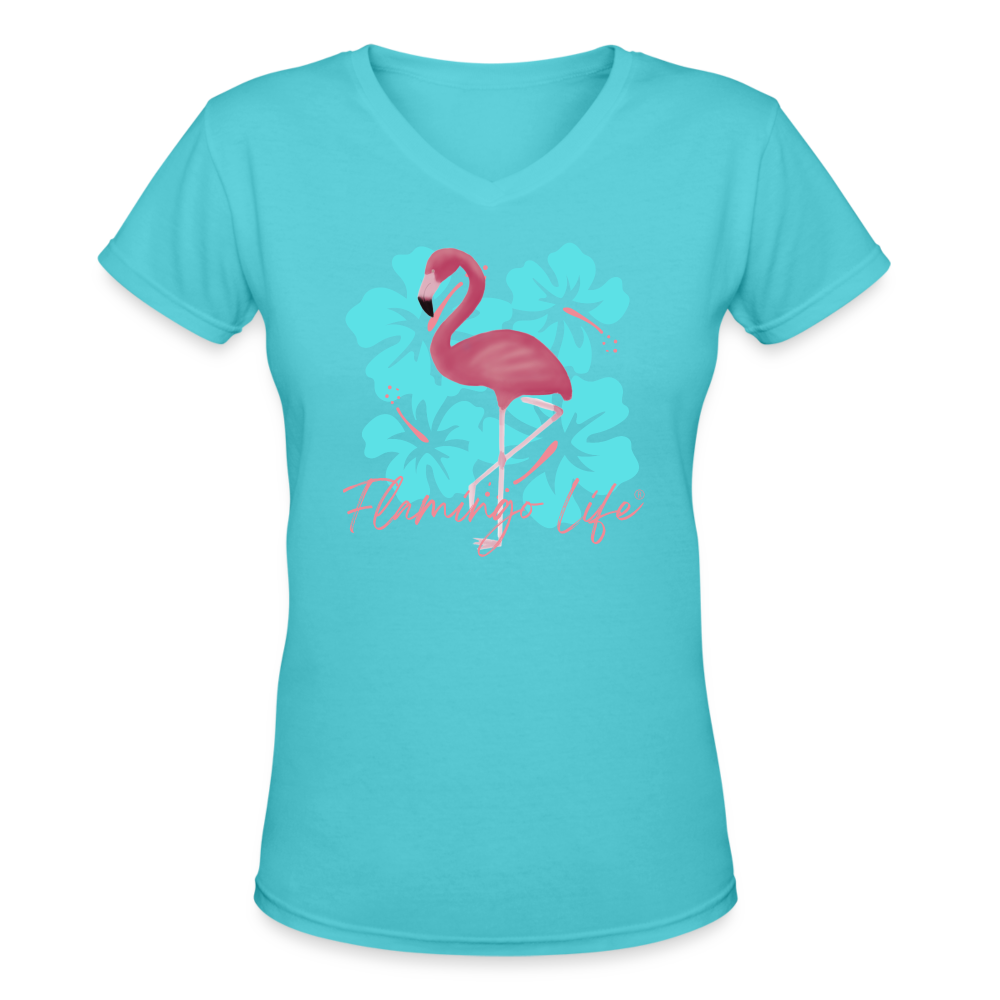 Flamingo Life® Women's V-Neck T-Shirt - aqua