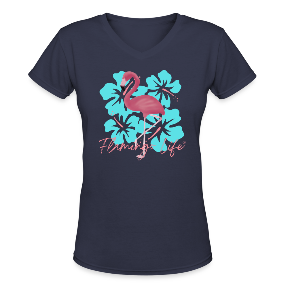 Flamingo Life® Women's V-Neck T-Shirt - navy