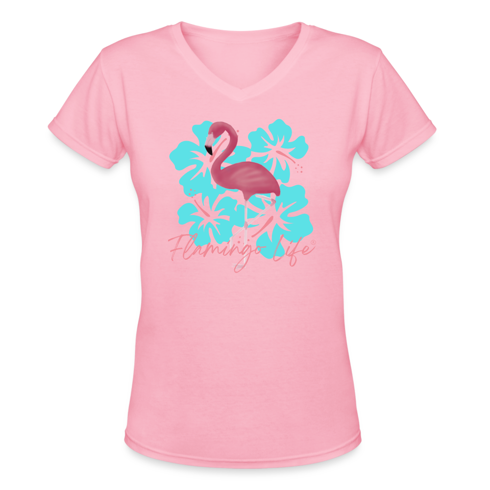 Flamingo Life® Women's V-Neck T-Shirt - pink