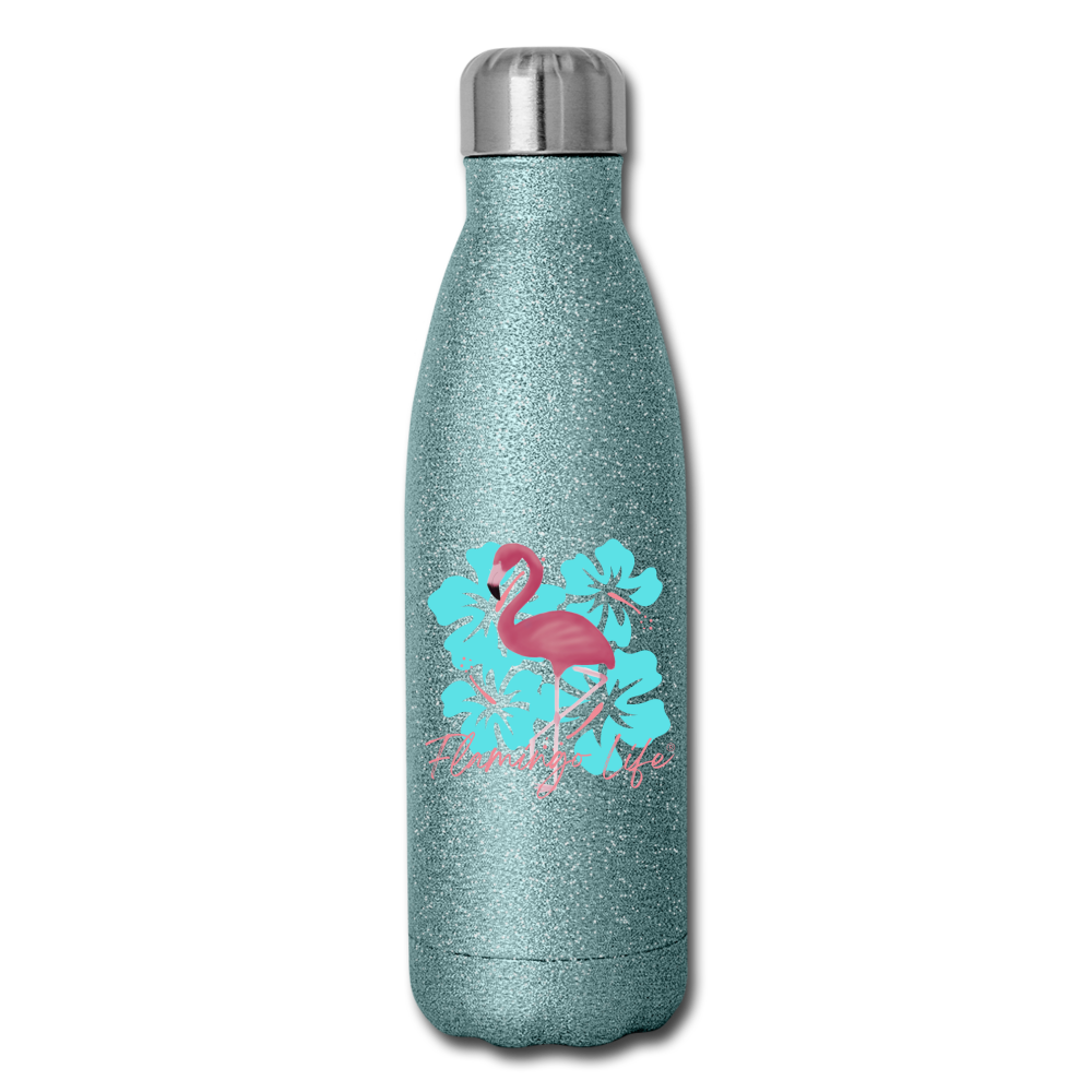 Flamingo Life® Insulated Stainless Steel Water Bottle - turquoise glitter