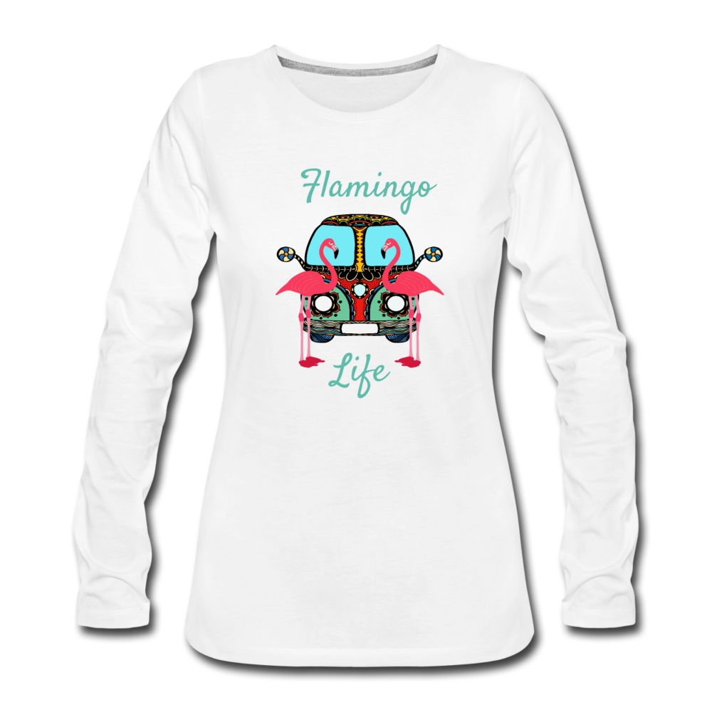 Flamingo Life® Women's Fitted Long Sleeve Tee - white