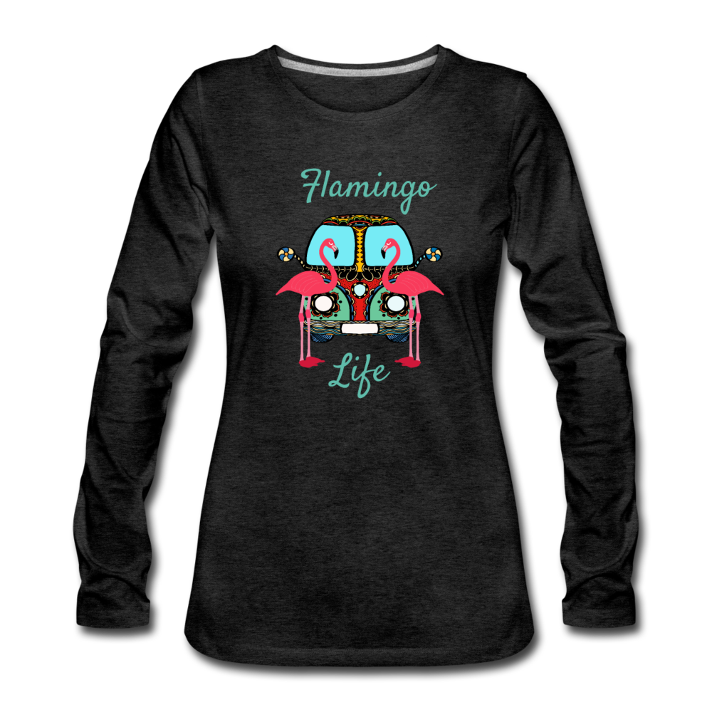 Flamingo Life® Women's Fitted Long Sleeve Tee - charcoal gray