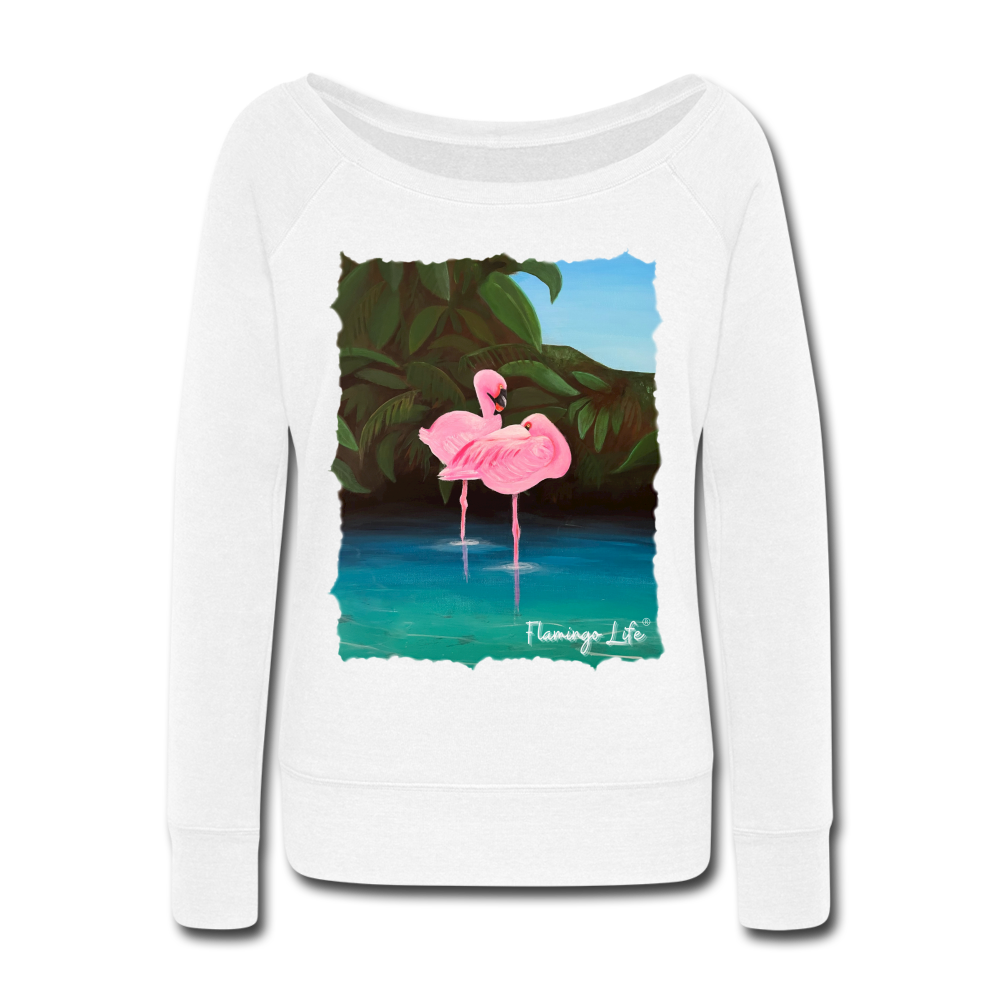 Flamingo Life® Women's Wideneck Sweatshirt - white