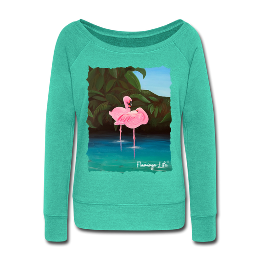 Flamingo Life® Women's Wideneck Sweatshirt - teal