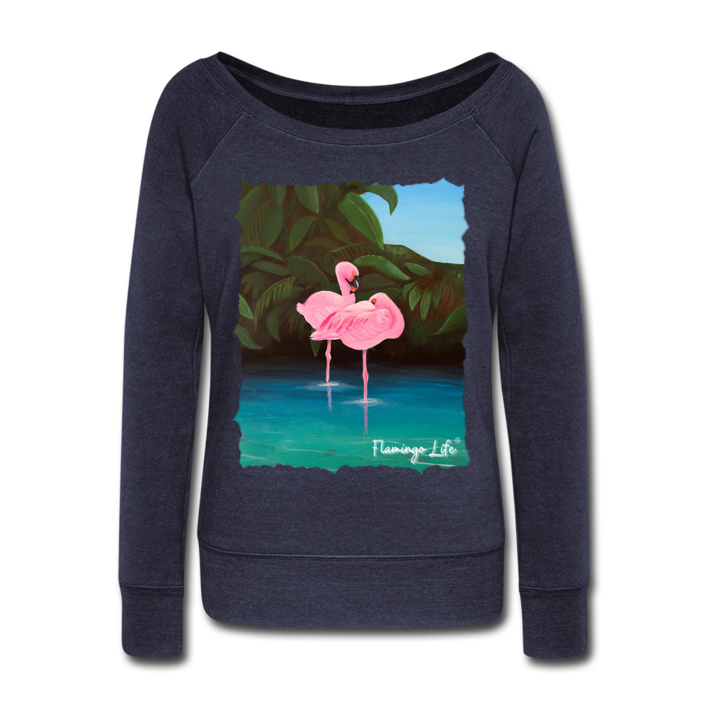 Flamingo Life® Women's Wideneck Sweatshirt - melange navy