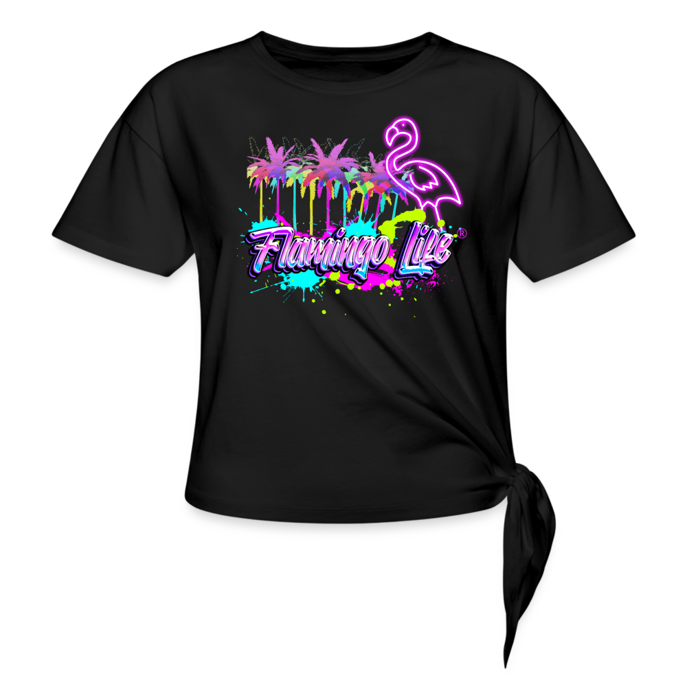 Women's Neon Flamingo Life® Knotted T-Shirt - black