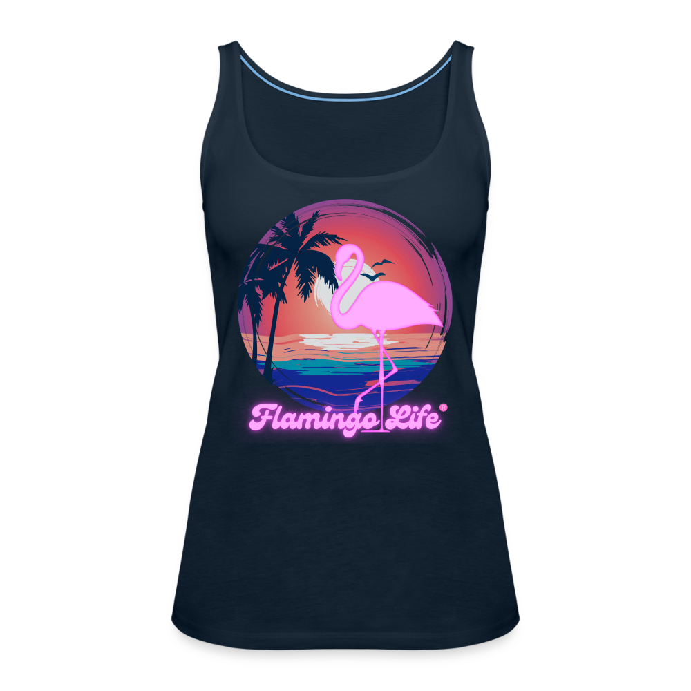 Flamingo Life® Sunset Women’s Premium Tank Top - deep navy