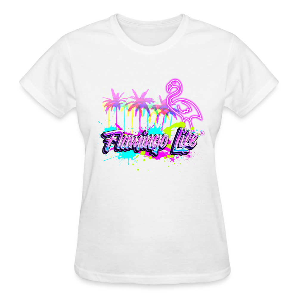 Flamingo Life® Neon Palms Ultra Cotton Ladies T-Shirt - white