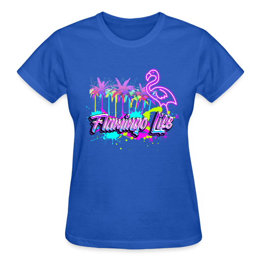 Flamingo Life® Neon Palms Ultra Cotton Ladies T-Shirt - royal blue