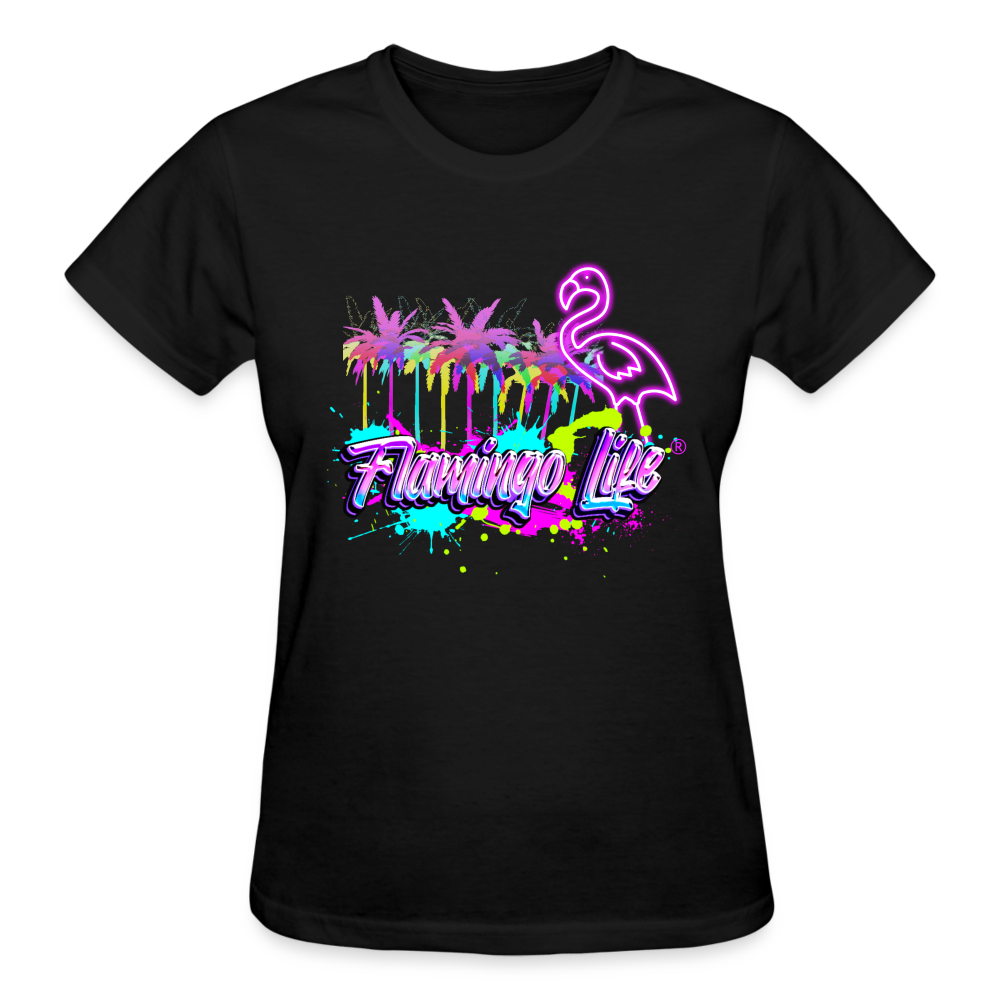 Flamingo Life® Neon Palms Ultra Cotton Ladies T-Shirt - black