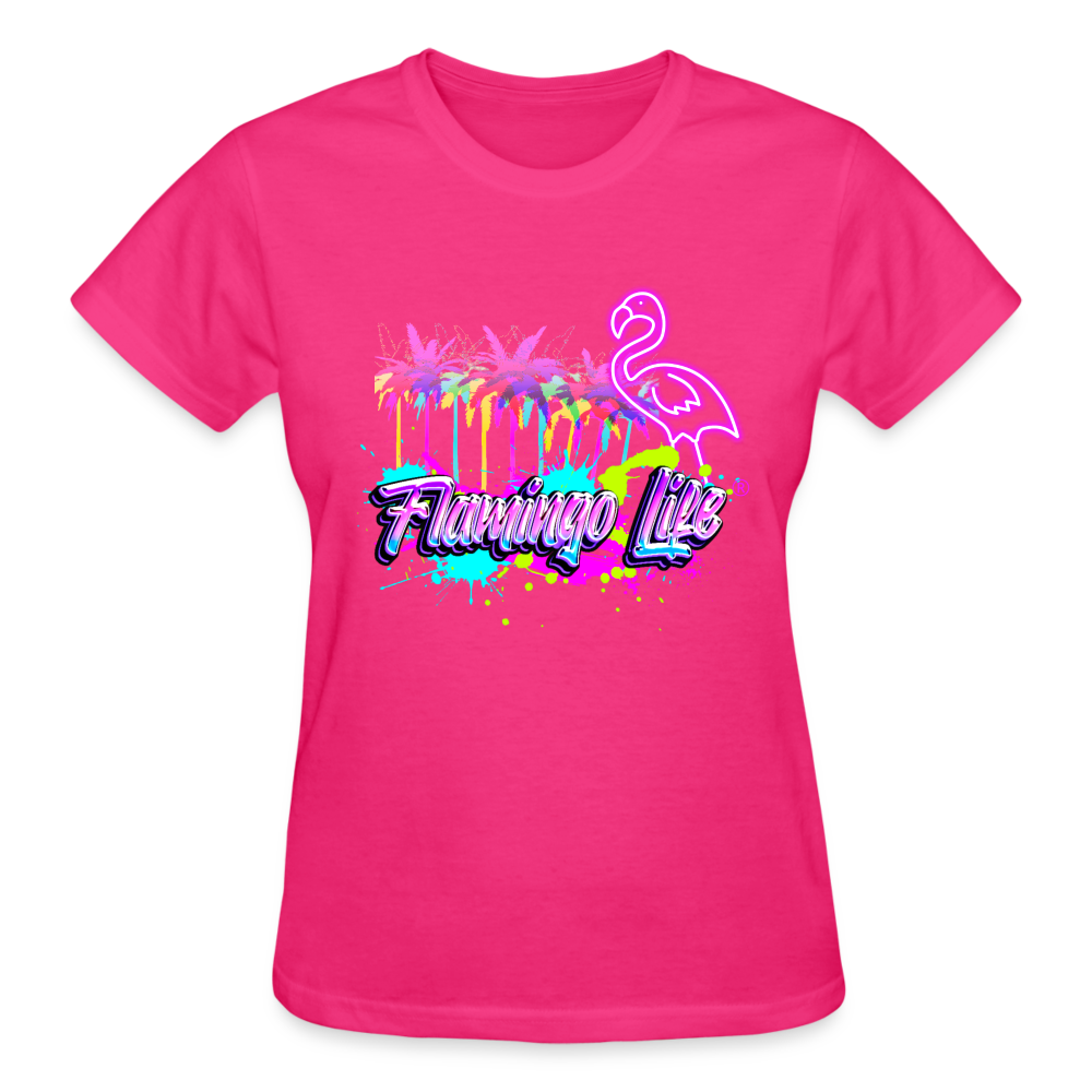 Flamingo Life® Neon Palms Ultra Cotton Ladies T-Shirt - fuchsia