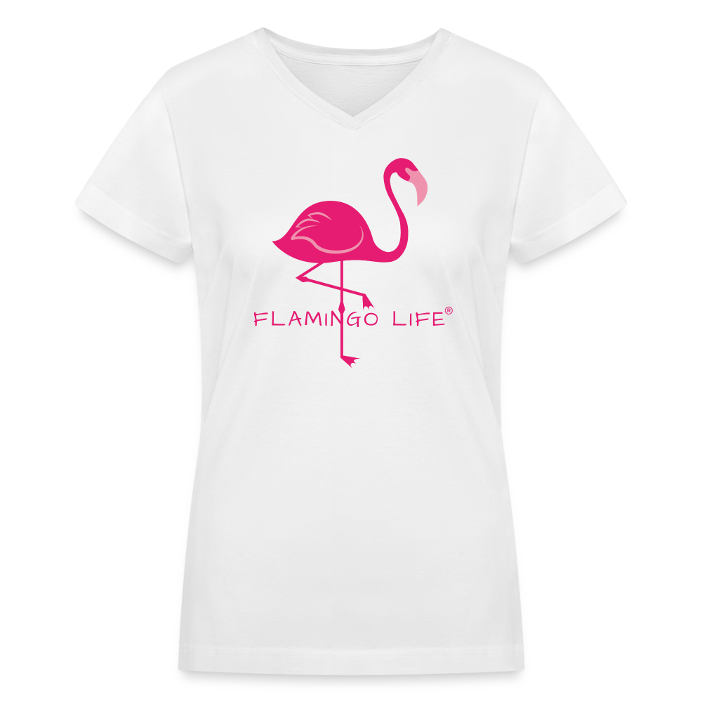 Flamingo Life® Women's V-Neck T-Shirt - white