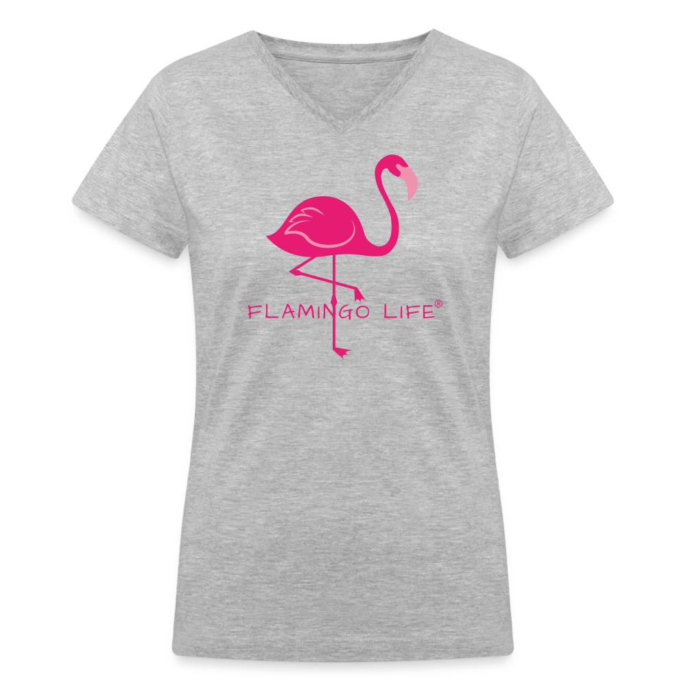 Flamingo Life® Women's V-Neck T-Shirt - gray
