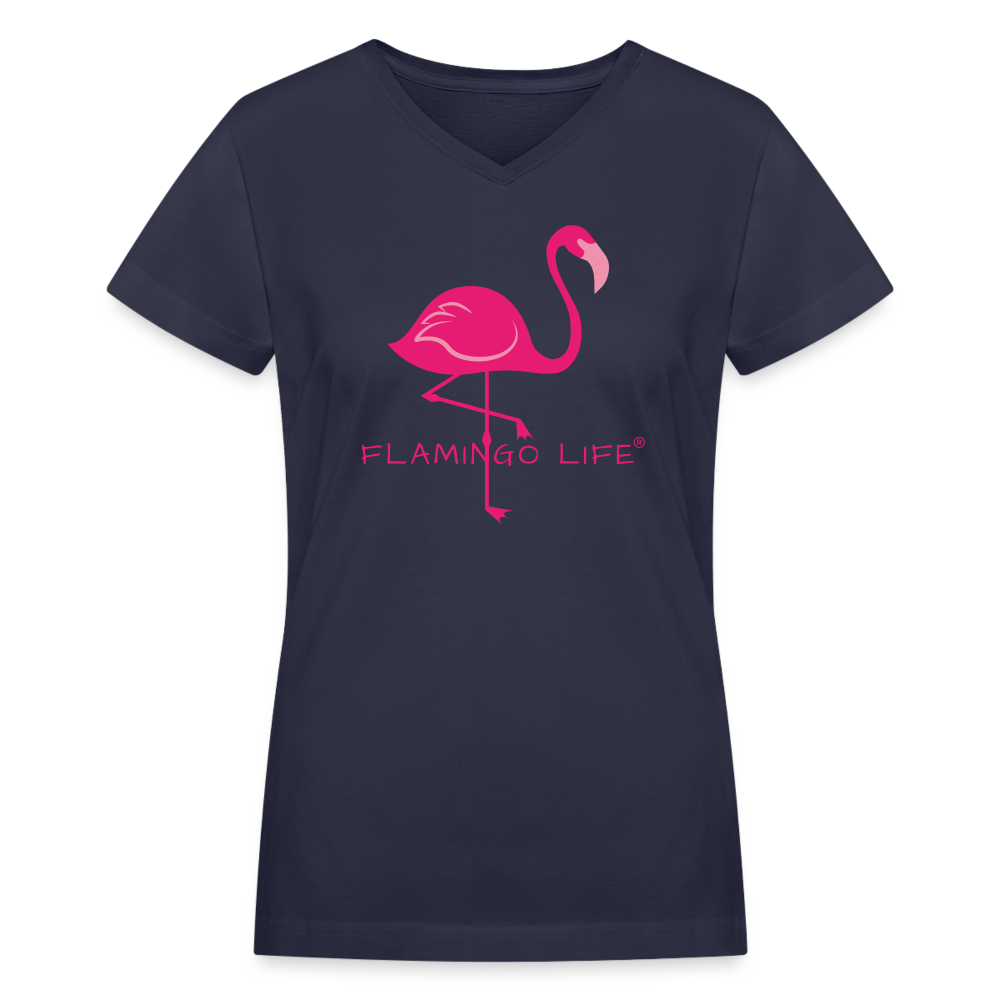 Flamingo Life® Women's V-Neck T-Shirt - navy