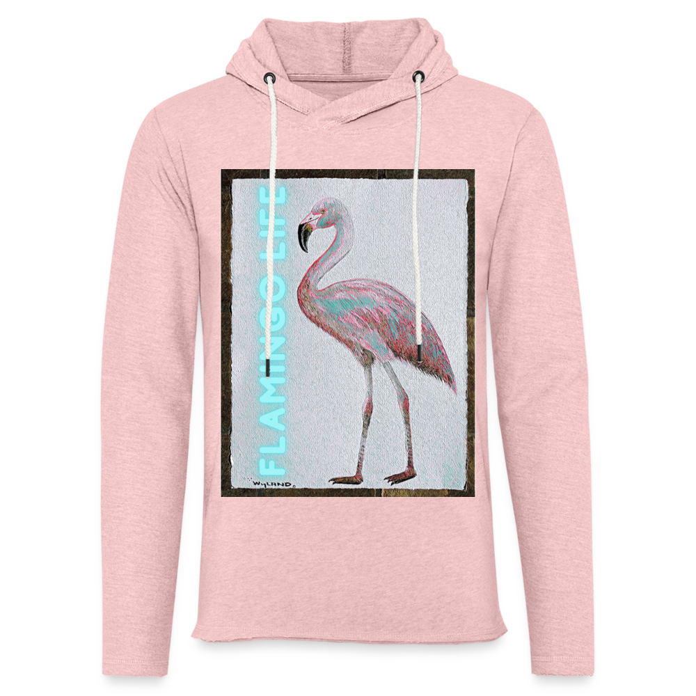 Wyland© Designed Flamingo Life Unisex Lightweight Terry Hoodie - cream heather pink