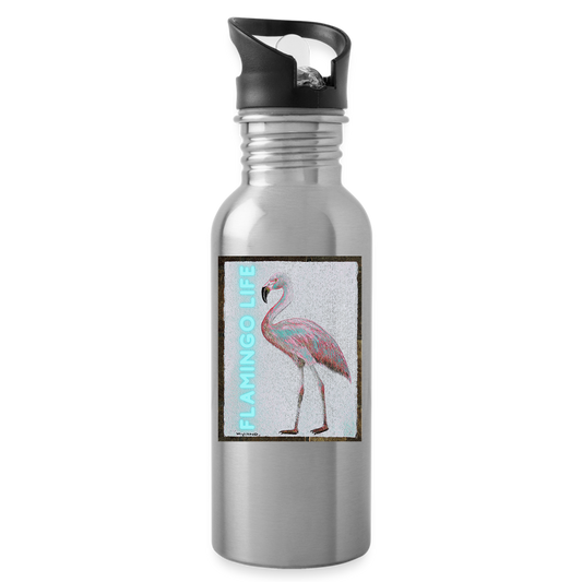 Wyland© Designed Flamingo Life® Water Bottle - silver