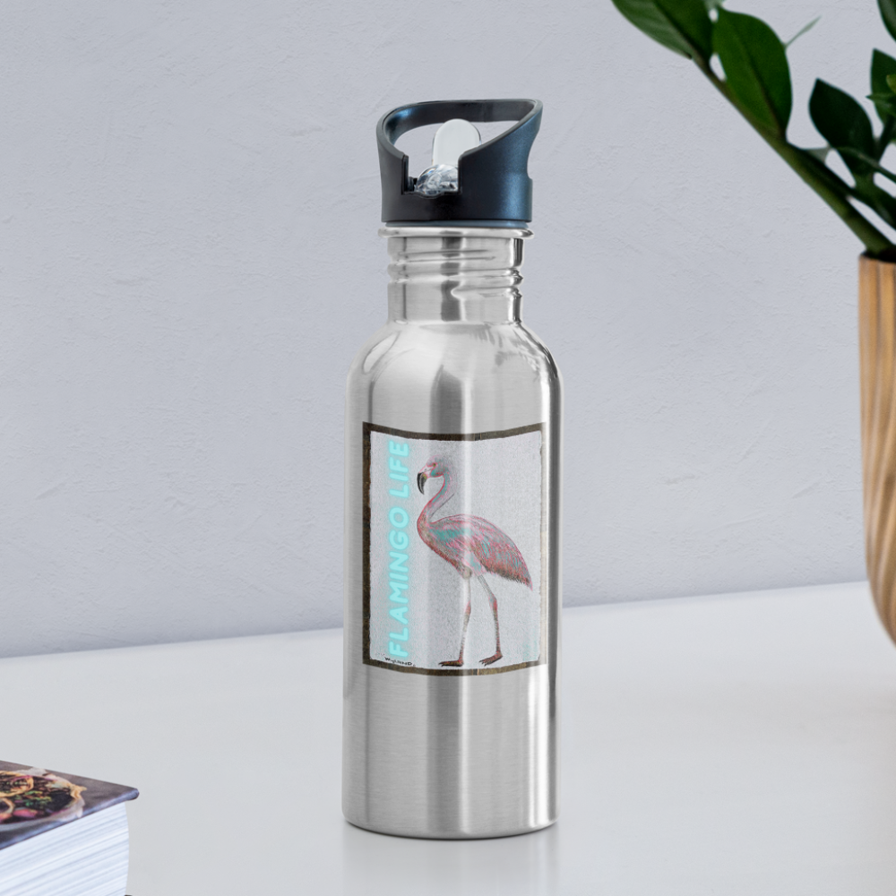 Wyland© Designed Flamingo Life® Water Bottle - silver